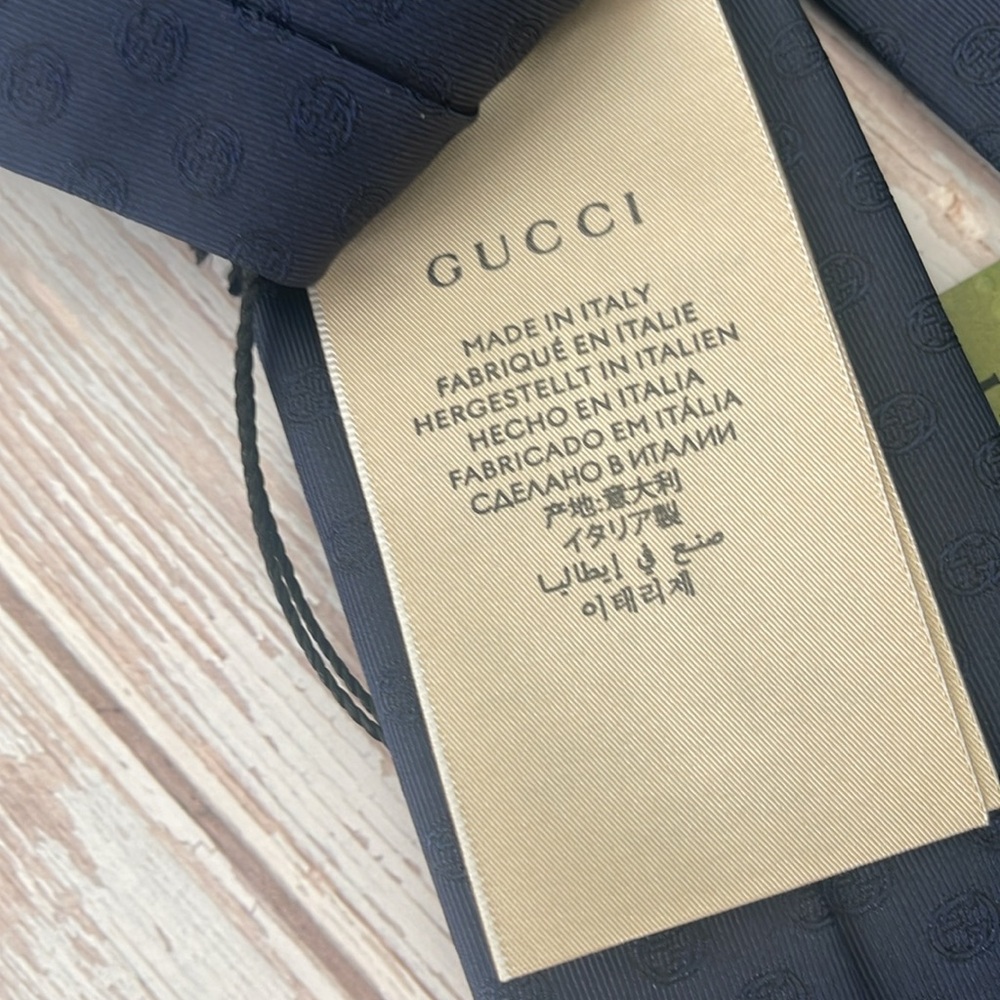 $350 NEW Authentic GUCCI Navy Blue Tie gift for him + paper bag GG LOGO - Picture 8 of 13